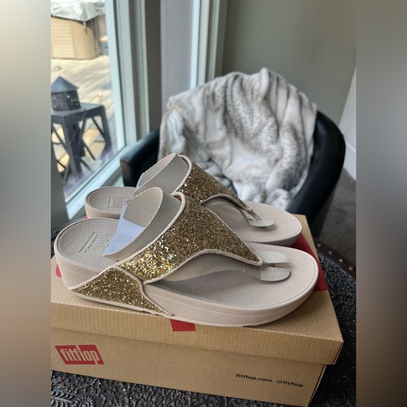 FITFLOP SHIMMA GLITTER TOE POST SANDALS GOLD METALLIC 8 - Picture 8 of 12